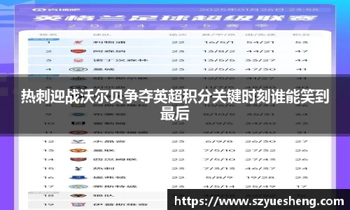 热刺迎战沃尔贝争夺英超积分关键时刻谁能笑到最后